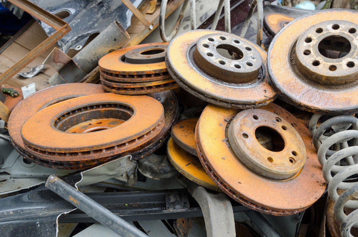 Useless, worn out and rusty brake discs